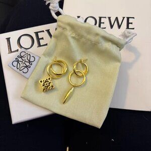 Loewe Gold Hoop Earrings w/ Anagram Charm – Minimal Statement